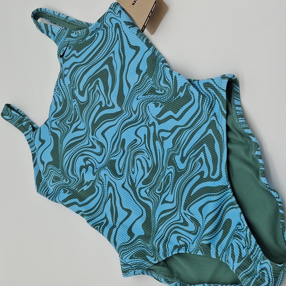 Nike U-Back One-Piece Swimsuit Blue Green Marble L